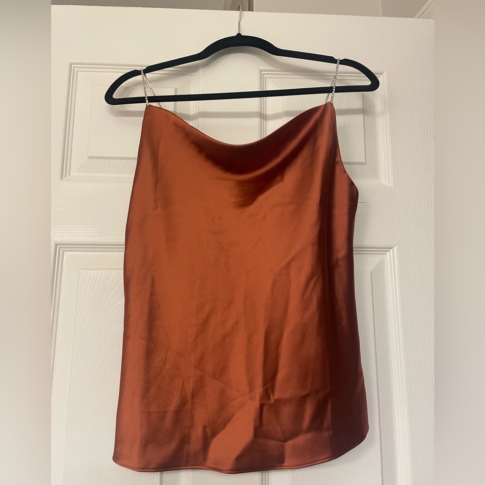Lulu’s satin tank with rhinestone straps, size small